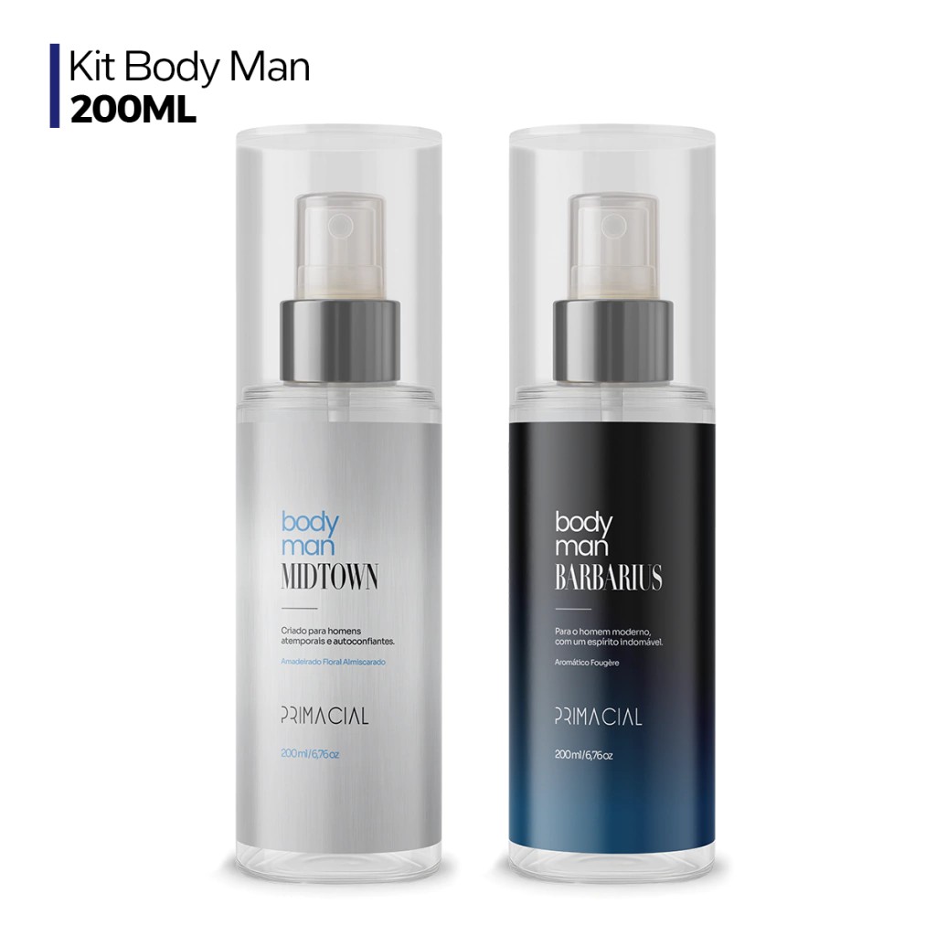 Kit Body Man Midtown + Barbarius 200ml - Detalhe dos dois frascos